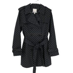 NWT Spanner Black/Polka dot Double Breasted Trench Coat Size Large